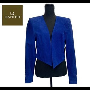 Danier Leather Vintage royal blue suede cropped bolero jacket blazer size medium